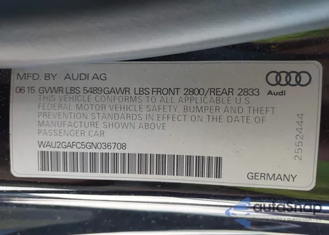 2016 Audi A7 3.0T Premium Plus z USA, uszkodzony, nr VIN WAU2GAFC5GN036708